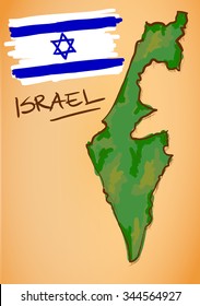 Israel Map and National Flag Vector
