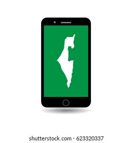 Israel Map On Mobile Phone Green Screen For Business, Education or Presentation