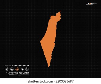 Mapa israelí del marco digital naranja HUD, GUI, interfaz de interfaz de usuario vector de radar.