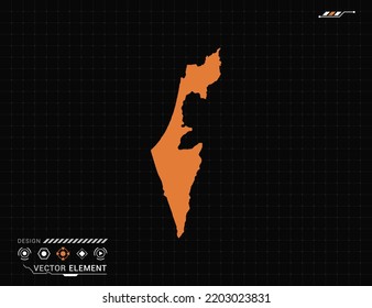 Israel map of orange digital frame HUD, GUI, UI interface technology radar vector.