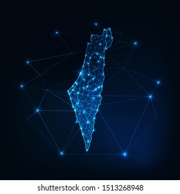 Israel map outline with stars and lines abstract framework. Communication, connection concept.Modern futuristic low polygonal, wireframe, lines and dots design. Vector illustration. 