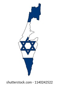 Israel map painted in the color of the flag. Map within the borders of the United Nations