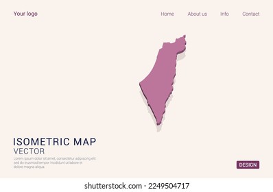 Israel map purple on white background with 3d isometric vector illustration