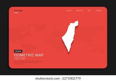 Israel map red isolated on dark background with 3d world map isometric vector illustration.