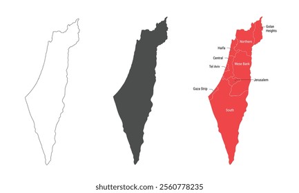 Israel map with regions vector illustration, Israel Political map and administrative divisions, vector illustration map of Israel with districts, Israel with states, cities, border vector drawing