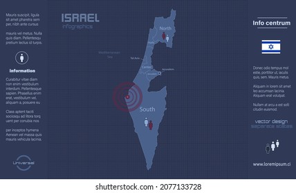Israel map, separate regions with names, infographics blue flat design vector