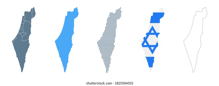 Israel Map Set - Vector Solid, Contour, Regions, Flag, Pixels