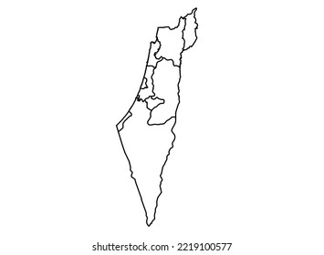 Israel Map shadow in minimal line outline thin shape isolated vector illustration
