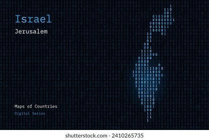 Israel Map Shown in Binary Code Pattern. TSMC. Blue Matrix numbers, zero, one. World Countries Vector Maps. Digital Series