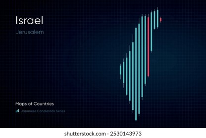 Israel map is shown in a chart with bars and lines. Japanese candlestick chart Series