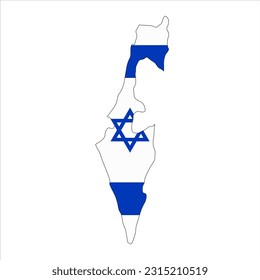 Israel map silhouette with flag isolated on white background