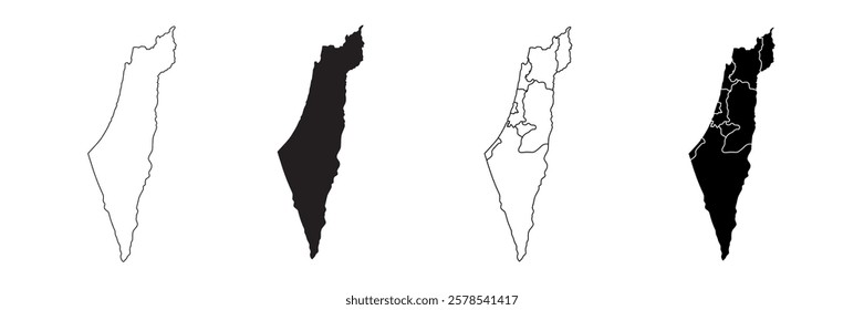 Israel map silhouette linear and black illustration. Vector