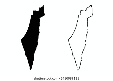 Israel map. Silhouette map and outline editable map. Vector illustration.