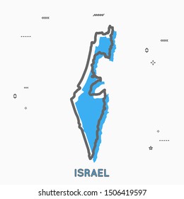 Israel map in thin line style with small geometric figures. Vector illustration modern concept