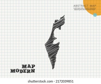 Israel-Karte der Vektorgrafik schwarze Silhouette chaotische handgezeichnete Schreib-Skizze auf Gitterpapier für Noten oder Dekoration.