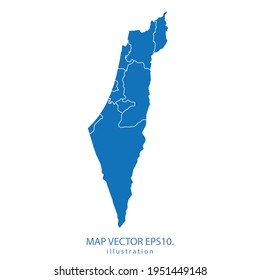 israel map vector EPS.10 blue color. on white background .