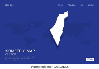 Israel map white on dark blue background 3d isometric vector illustration.