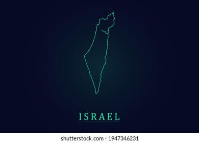 Israel Map - World Map International vector template with thin green outline or outline graphic sketch style and green color isolated on dark background - Vector illustration eps 10