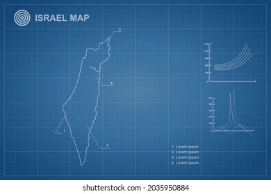 Israel Map - World Map International vector template with outline style and white color isolated on blueprint background - Vector illustration eps 10