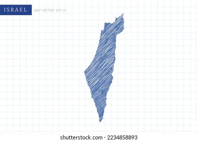 Israel Map - World Map International vector template with blue outline graphic and pen drawing sketch style isolated on white grid background for design, website - Vector illustration eps 10