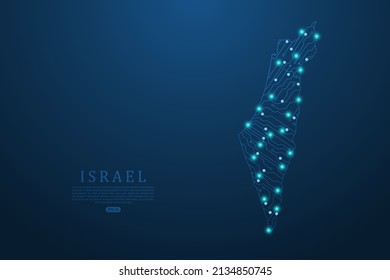 Israel Map - World map vector template with Abstract futuristic circuit board Illustration or High-tech technology mash line and point scales on dark background - Vector illustration ep 10