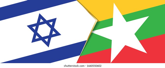 Israel and Myanmar flags, two vector flags symbol of relationship or confrontation.