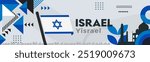 Israel national day, independence day anniversary. Flag of Israel with modern geometric corporate abstract design. Israeli flag theme with grey background. War Conflict.