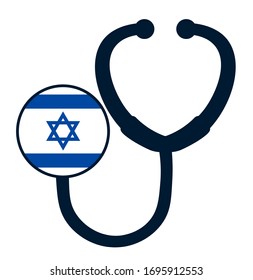 Israel National flag on stethoscope. specialist doctors in Country. Charity Help concept. The concept of big problems because of the coronavirus pandemic in Israel.