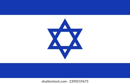 Ilustración del vector de la bandera nacional de Israel aislada en el fondo blanco. Símbolo oficial israelí realista del país. Tarjeta de saludo Día de la Independencia Nacional del Estado de Israel.