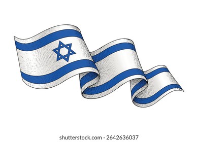Israel national flag waving ribbon shape with engraved vintage texture