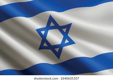 Israel national flag waving in the wind, realistic detailed silk texture