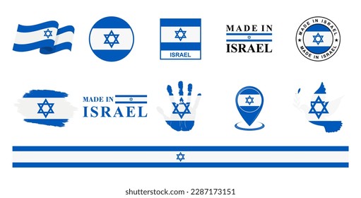 Israel national flags icon set. Labels with Israeli flags. Vector illustration