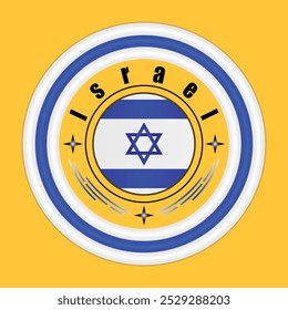 Israel National Pride Badge Vector Art. Circular Emblem with Israel Flag Colors White Blue and White. Symbolizing Israeli National Identity. Editable Vector EPS Available