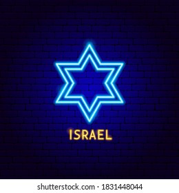 Israel Neon Label. Vector Illustration of Jewish Promotion.