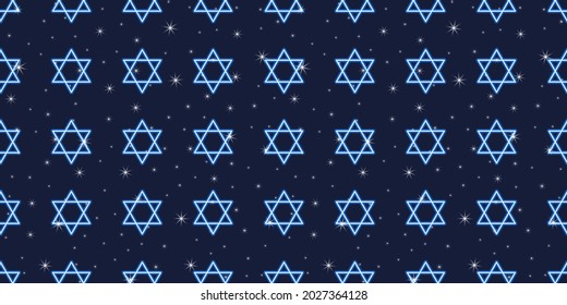 Israel neon seamless pattern. Jewish New Year background. Israel holiday concept.