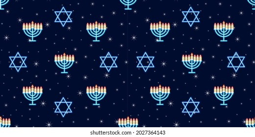 Israel neon seamless pattern. Jewish New Year background. Israel holiday concept.