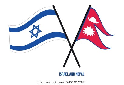 Israel and Nepal Flags Crossed And Waving Flat Style. Official Proportion. Correct Colors.