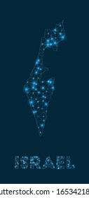 Israel network map. Abstract geometric map of the country. Internet connections and telecommunication design. Radiant vector illustration.