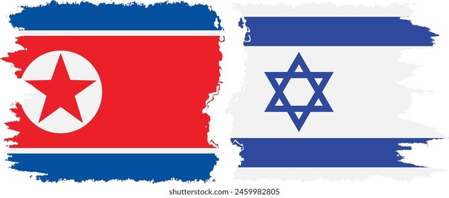 Israel and North Korea grunge flags connection, vector