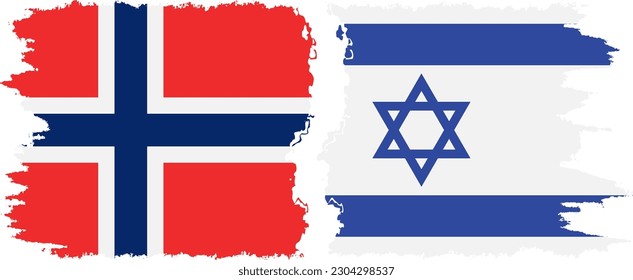 Israel and Norway grunge flags connection, vector