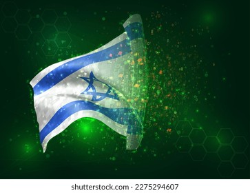 Israel, sobre la bandera del vector 3d sobre el fondo verde con polígonos y números de datos