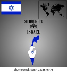 Israel outline world map silhouette vector illustration, creative design background, national country flag, design element, symbols from countries all continents set. 