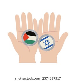 israel and palestine flags in hands design