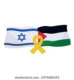 israel and palestine flags with yellow ribbon design