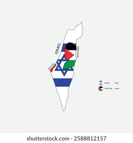 Israel and Palestine Map with Flags