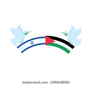 israel and palestine peace doves with flags vector isolated