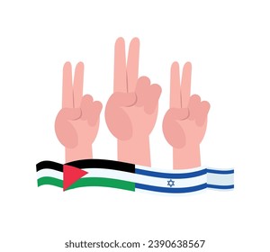 israel and palestine peace hands with flags vector isolated