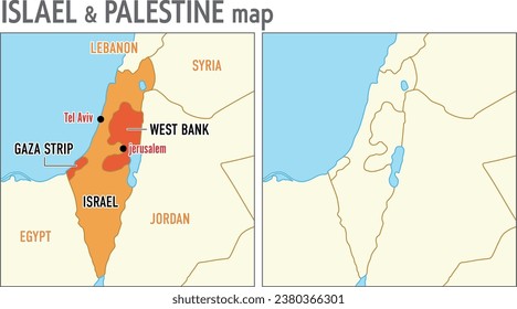 Israel Palestinian Neighborhood Map Set with and without Place Names in English