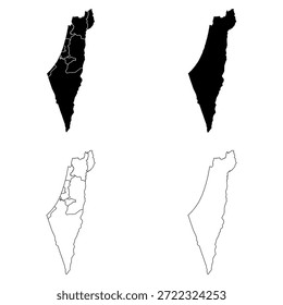 Conjunto de mapas de contorno y relleno sólido de Israel y el territorio palestino.