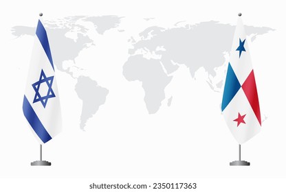 Israel and Panama flags for official meeting against background of world map.